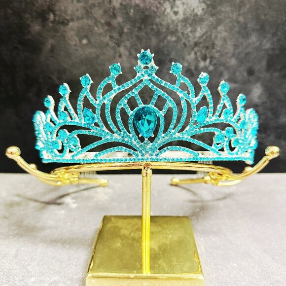 Ocean Blue Tiara, Tiara with Comb, Princess Tiara, Silver Cosplay Headband - Picture 3 of 8